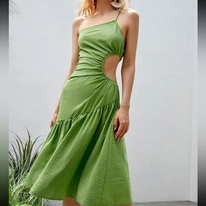 Heather One Shoulder Asymmetrical Cut Out Casual Midi Dress